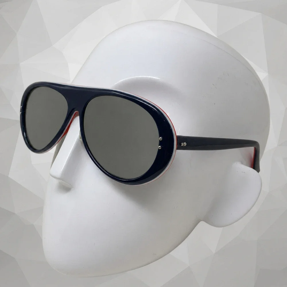 Vintage 1970's Style Eyes Ski Sport Sunglasses Red White Blue Layered Mirrored